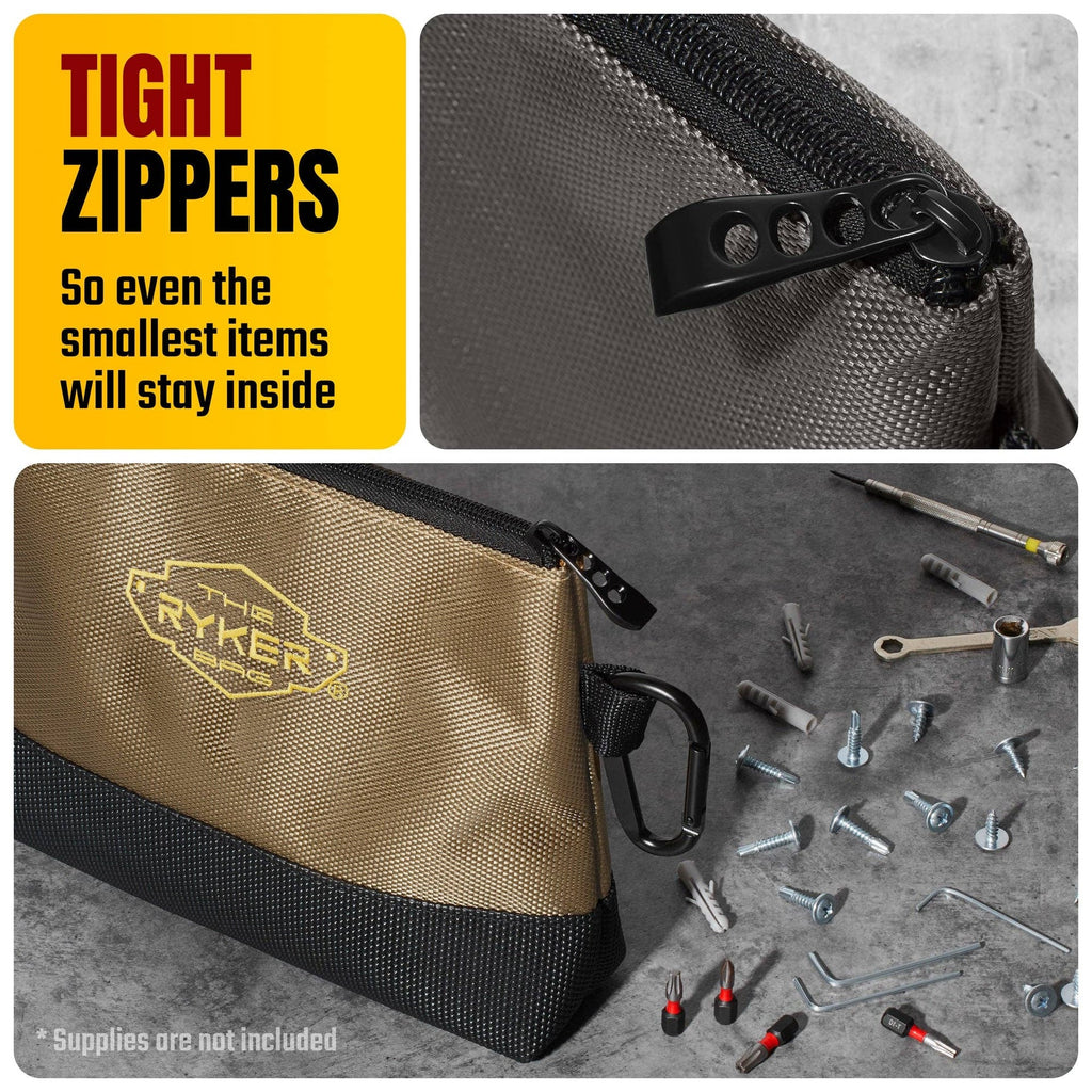 The Ryker Bag ~ Canvas Zipper Small Tool Pouch Organizer w/hard Bottom & Carabiner