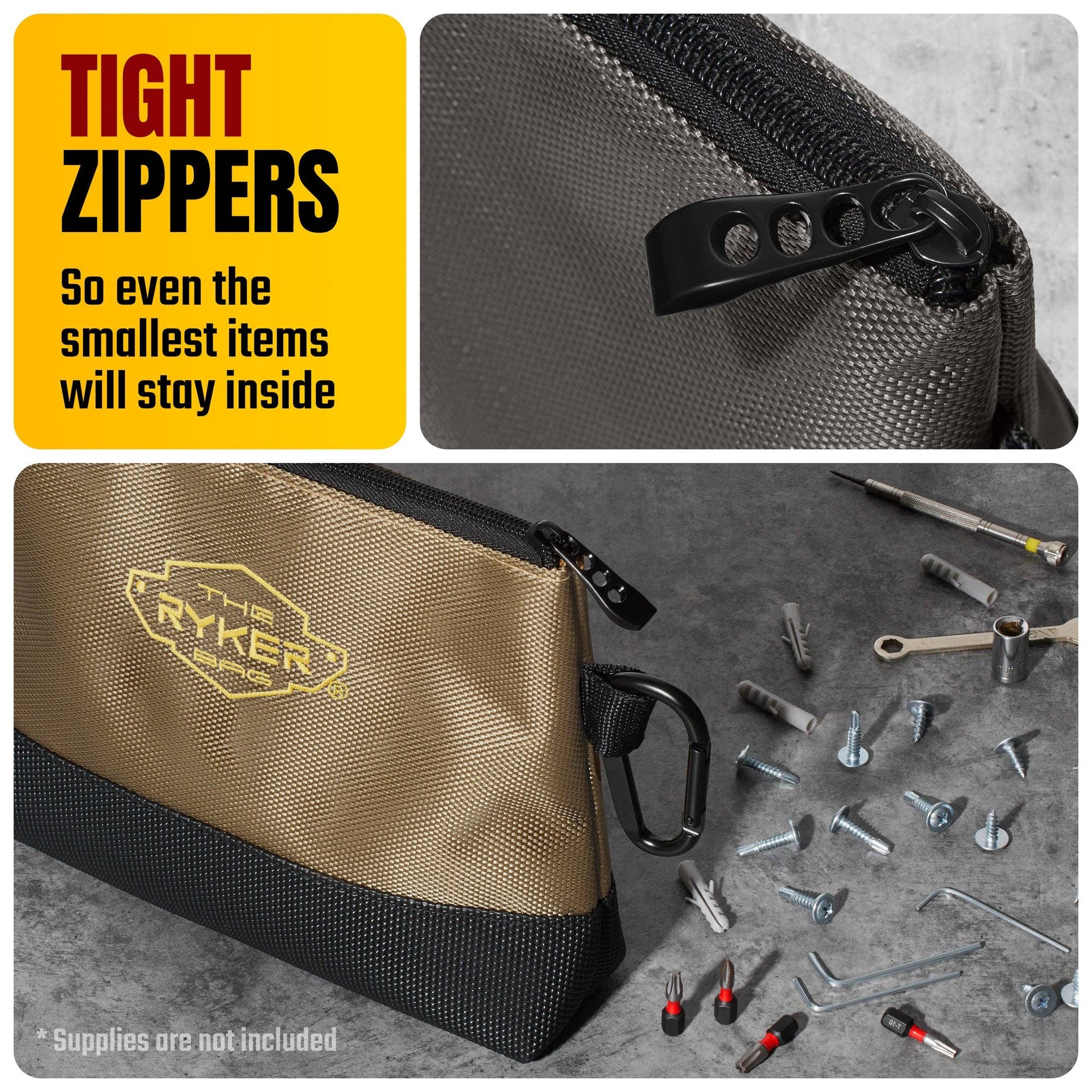 The Ryker Bag ~ Canvas Zipper Small Tool Pouch Organizer w/hard Bottom & Carabiner