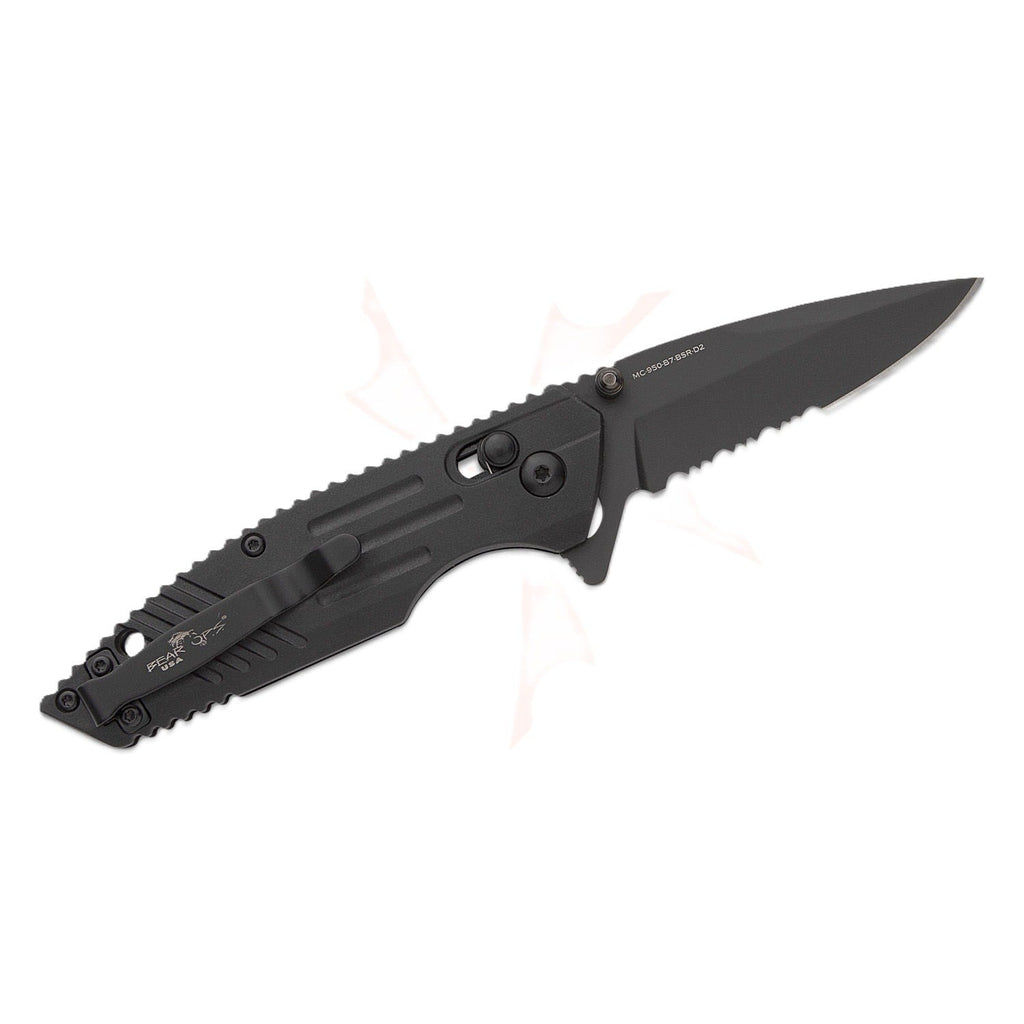 Bear & Son Bear OPS Rancor IX Slide Lock Flipper Knife 2.83" D2 Black Serrated