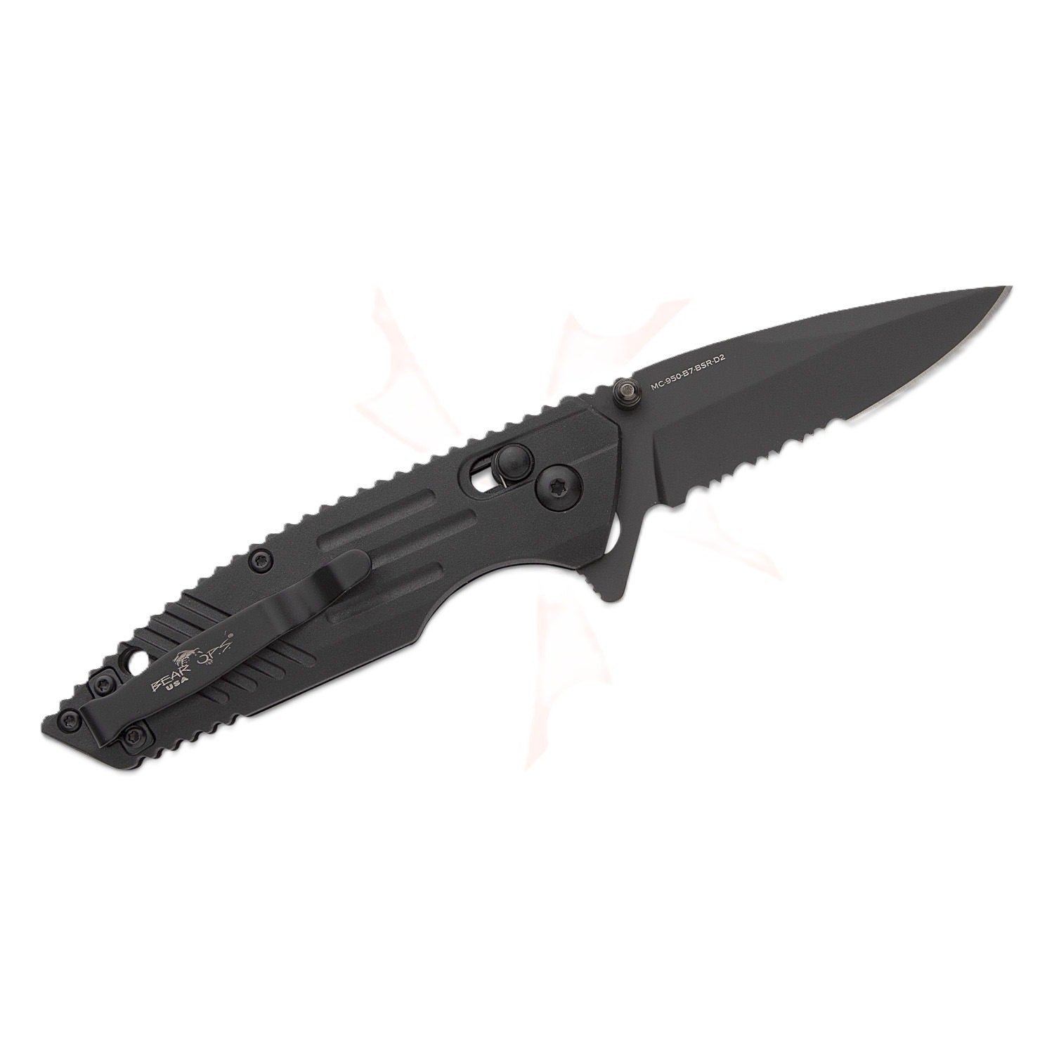 Bear & Son Bear OPS Rancor IX Slide Lock Flipper Knife 2.83" D2 Black Serrated