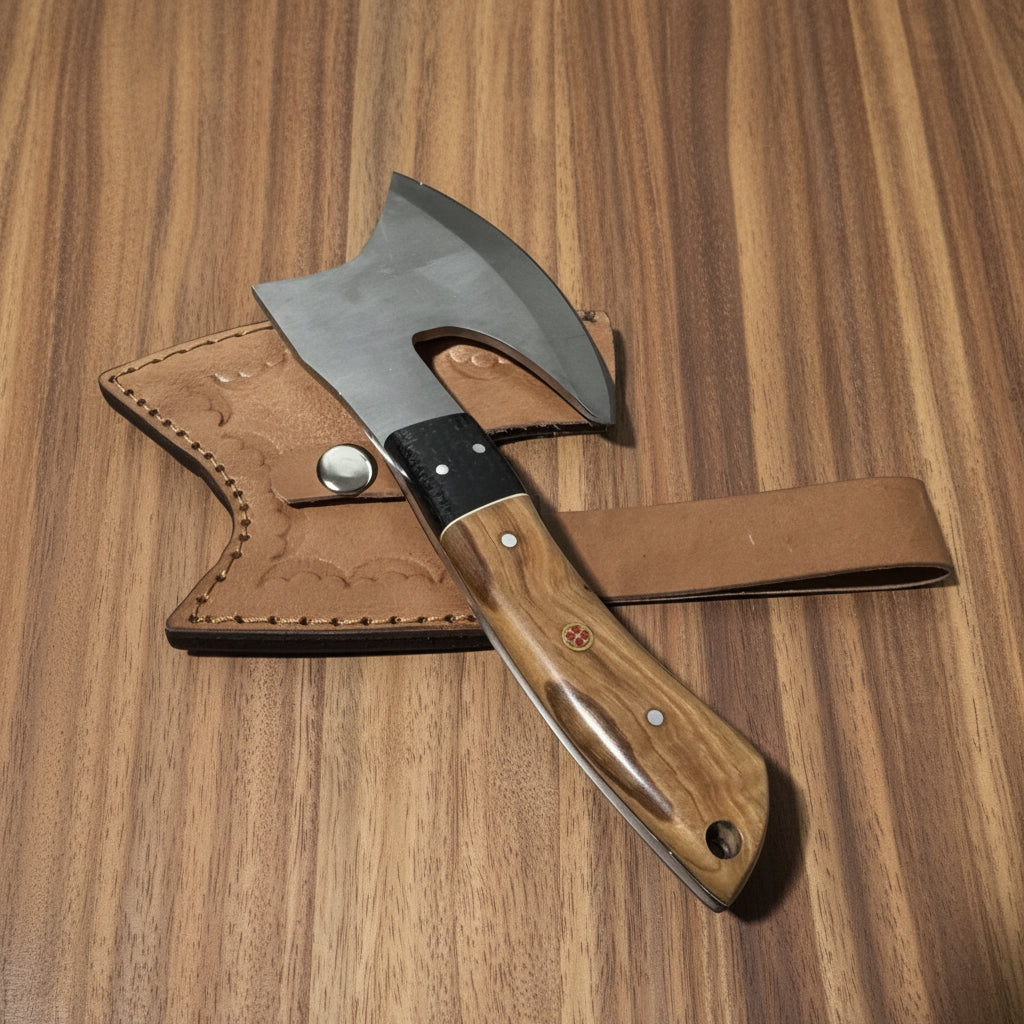 Handmade Damascus Steel Mini Hatch with Sheath