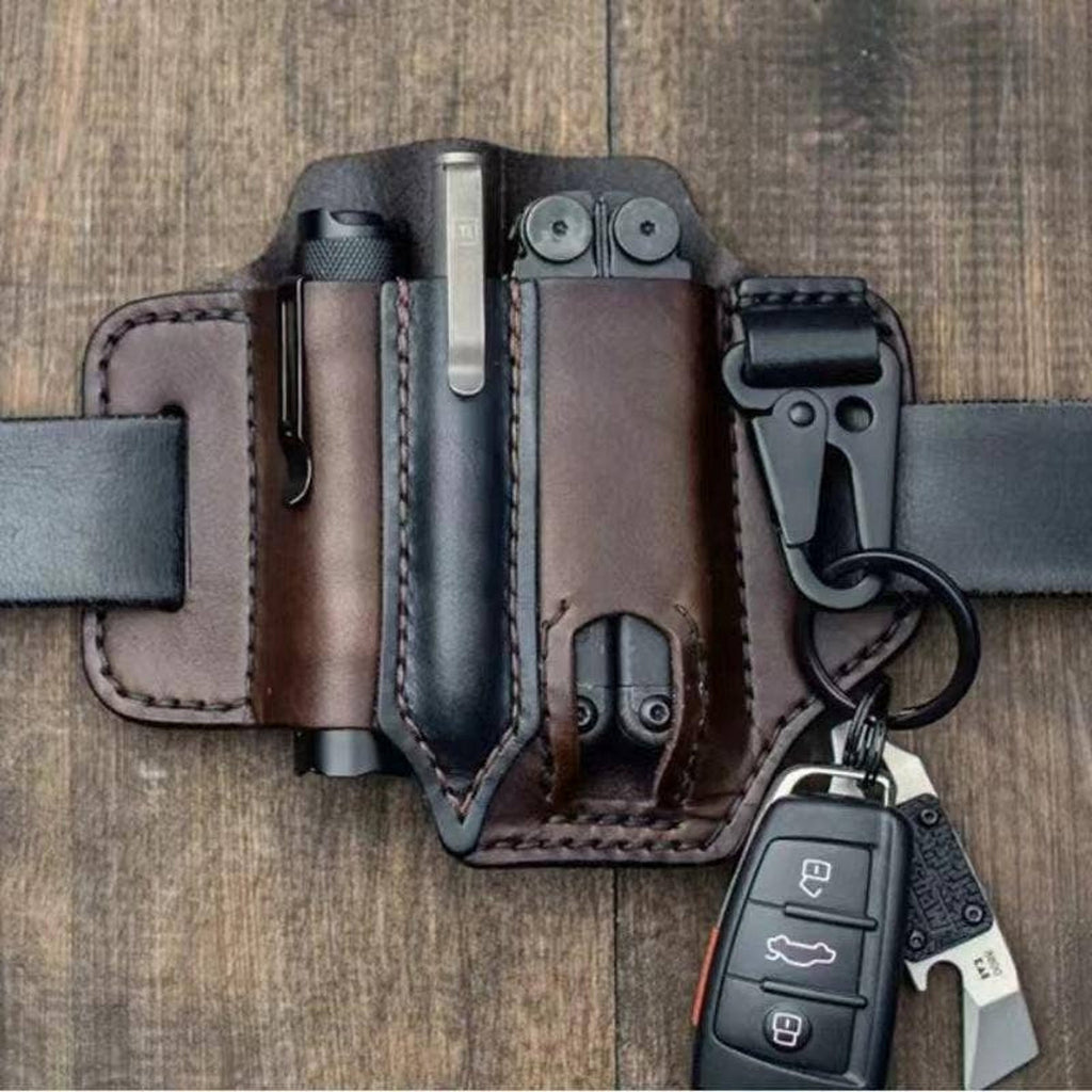 EDC Leather Knife Case & Flashlight Slot Tactical Pouch
