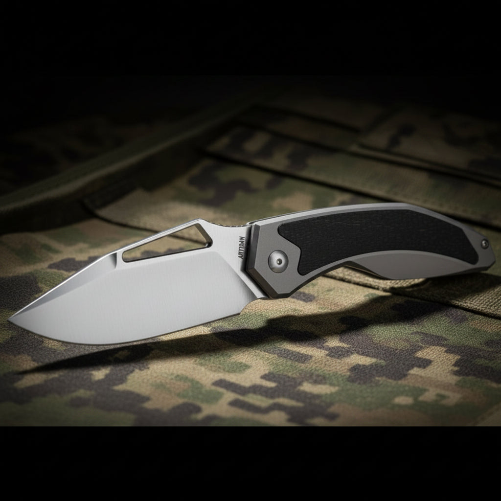 Artisan ~ Fragarach ~ Frame Lock – Sand Polish S90V & Gray Titanium / FatCarbon