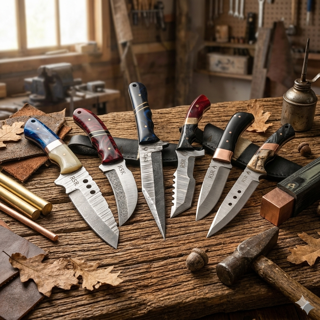 RSR Knives ~ Hand-forged Damascus ~ Ram Horn/Bone/Resin Options