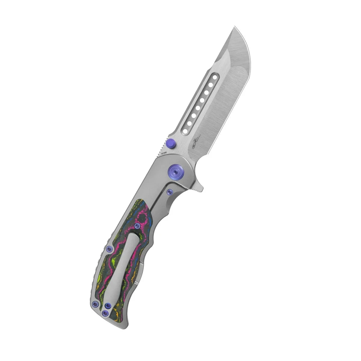 KB Knives Predator (KB436A): James Lowe M390 Belt-Satin Tanto & 80s Camo Carbon Fiber