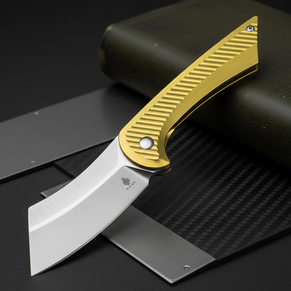 Kizer ~ Dawn ~ Framelock – Satin CPM S35VN Steel & Gold Titanium