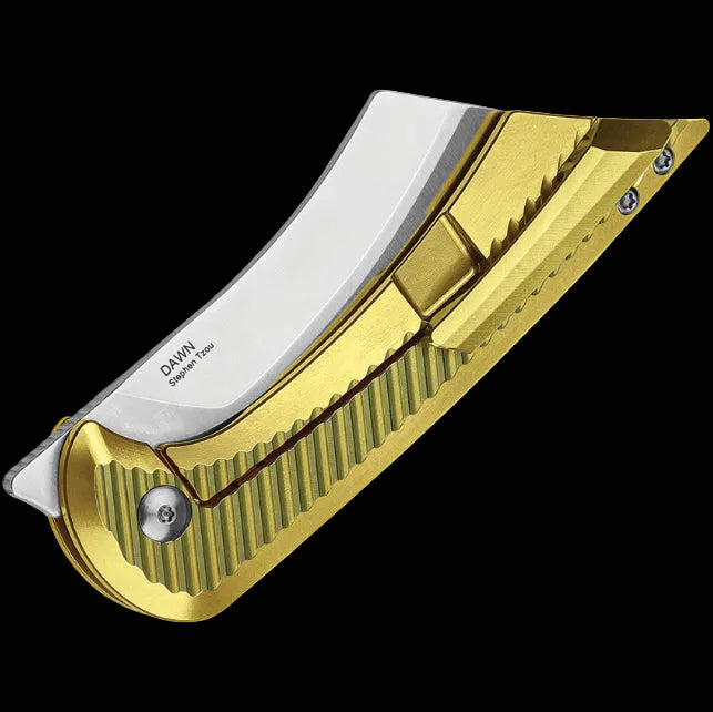 Kizer ~ Dawn ~ Framelock – Satin CPM S35VN Steel & Gold Titanium