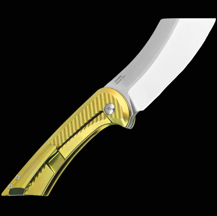 Kizer ~ Dawn ~ Framelock – Satin CPM S35VN Steel & Gold Titanium
