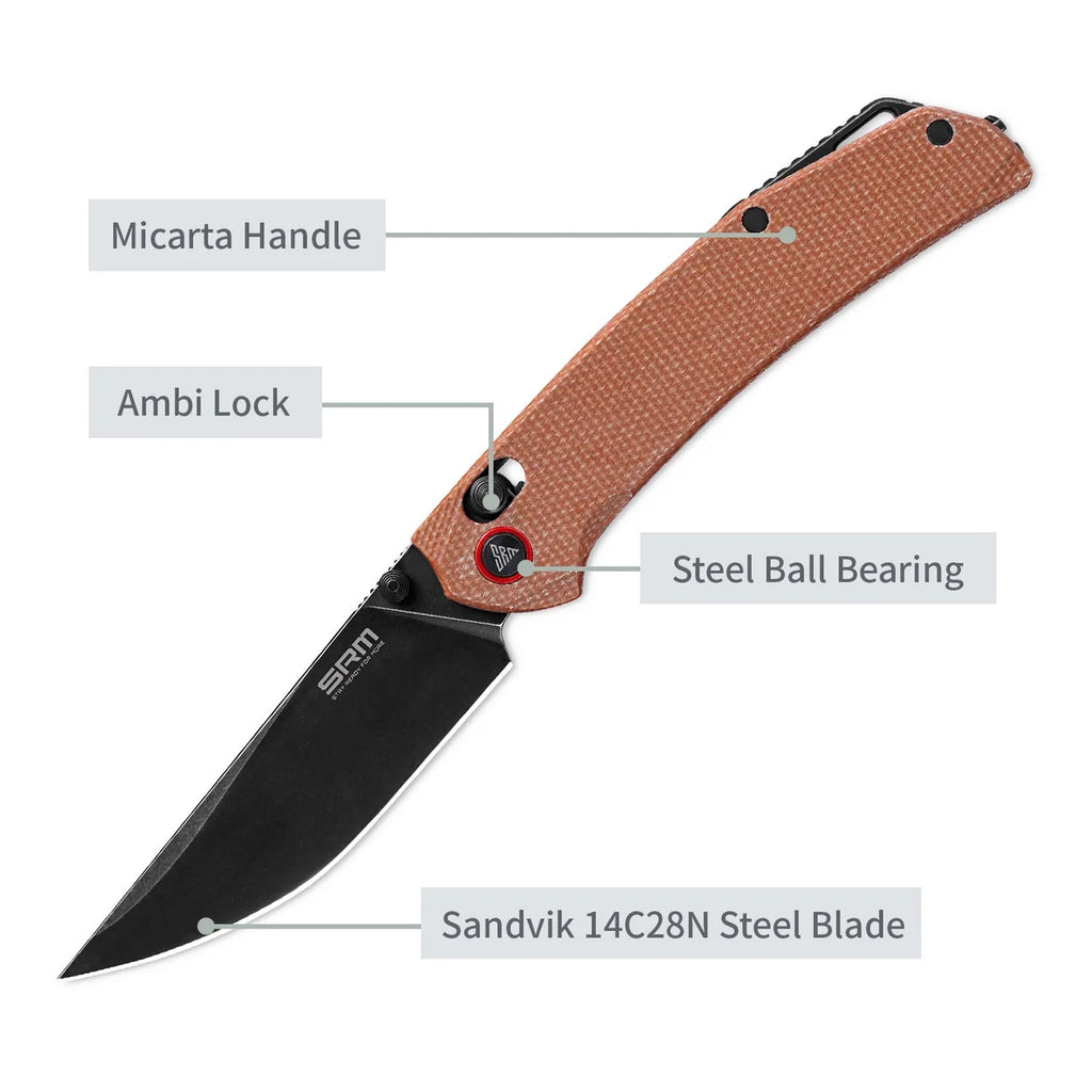 SRM ~ Asika ~ Ambi-Lock – PVD Black 14C28N Steel & Micarta Armor (411L-MN)