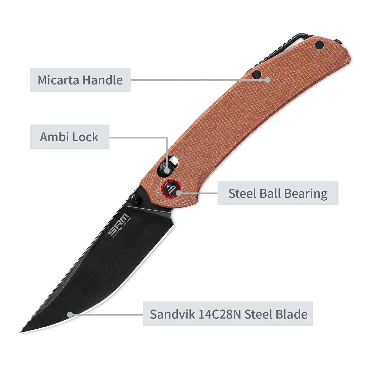 SRM ~ Asika ~ Ambi-Lock – PVD Black 14C28N Steel & Micarta Armor (411L-MN)
