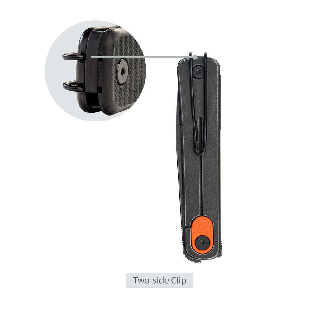 The SRM Palfrey Frame Lock – Black Stonewash 14C28N Steel & G10 / Stainless Steel Hybrid (135L-GJ)