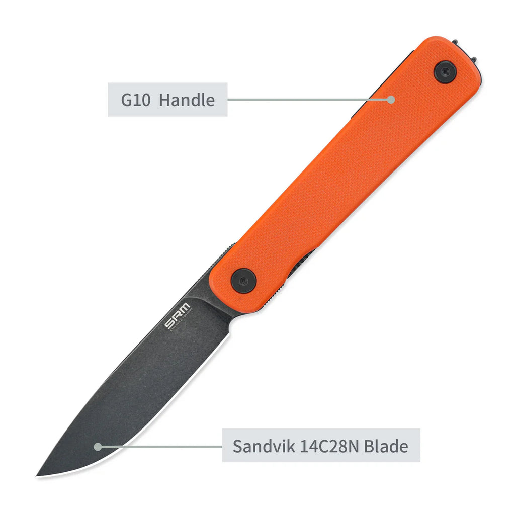 The SRM Palfrey Frame Lock – Black Stonewash 14C28N Steel & G10 / Stainless Steel Hybrid (135L-GJ)
