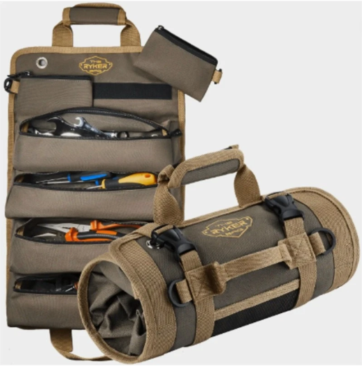 The Ryker Bar ~ Original Tool Roll Organizer with 2 Detachable Pouches