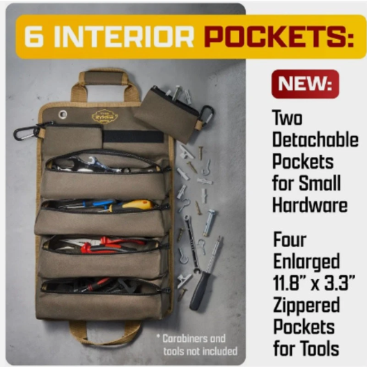 The Ryker Bar ~ Original Tool Roll Organizer with 2 Detachable Pouches