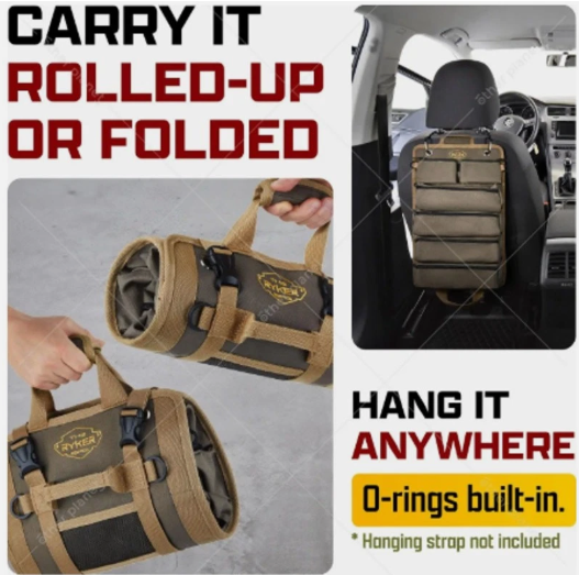 The Ryker Bar ~ Original Tool Roll Organizer with 2 Detachable Pouches