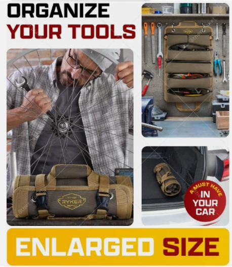The Ryker Bar ~ Original Tool Roll Organizer with 2 Detachable Pouches