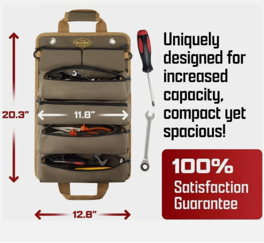 The Ryker Bar ~ Original Tool Roll Organizer with 2 Detachable Pouches