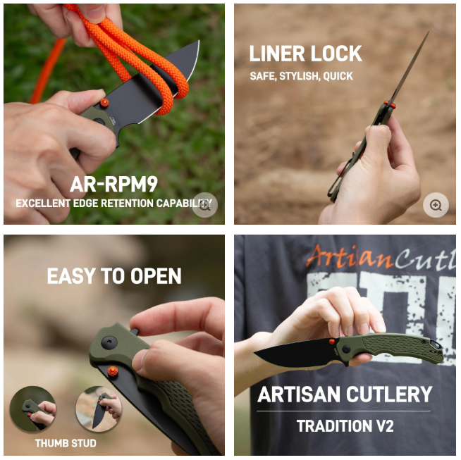Artisan Cutlery Tradition V2 Liner Lock Knife – Green G10 & Black AR-RPM9 (1702M-BGN)