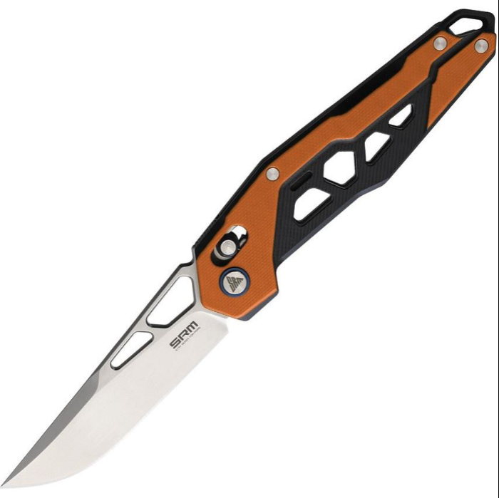SRM ~ Mecha ~ Front Flipper Knife 3.27in D2 Steel-Orange G10 ~ 9225-GJ *Damaged Box