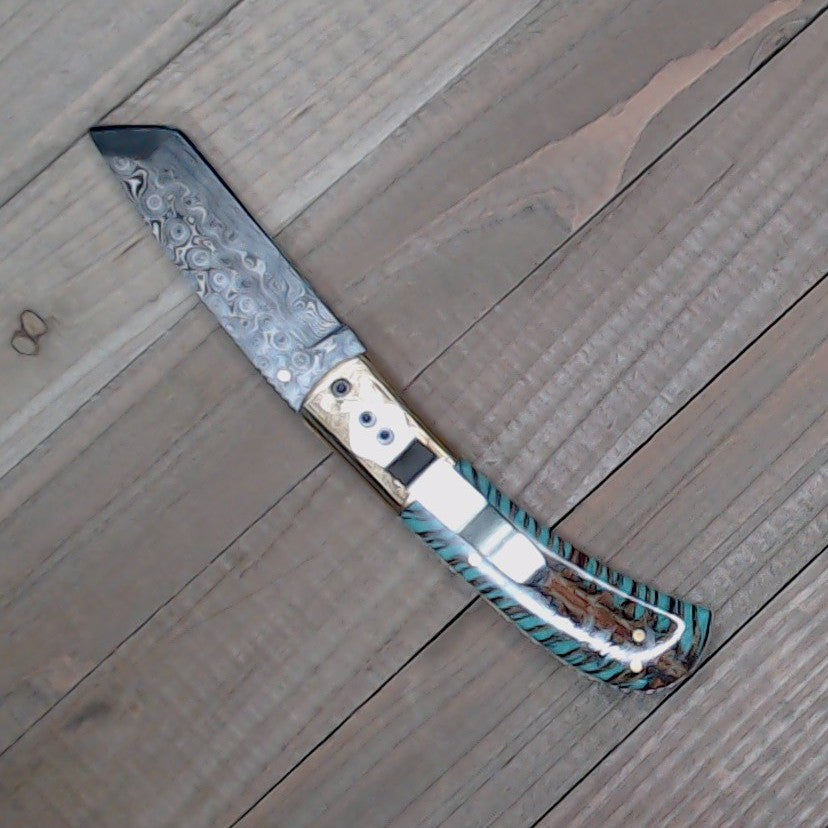 Titan Knives ~ Raindrop Damascus ~ Turquoise Pinecone ~ 9" Folder