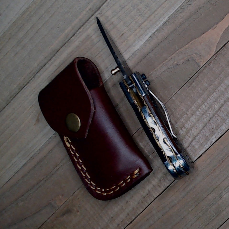 Titan Knives ~ Damascus Steel ~ Hand Etched Grips ~ 6" Liner Lock Folding Knife