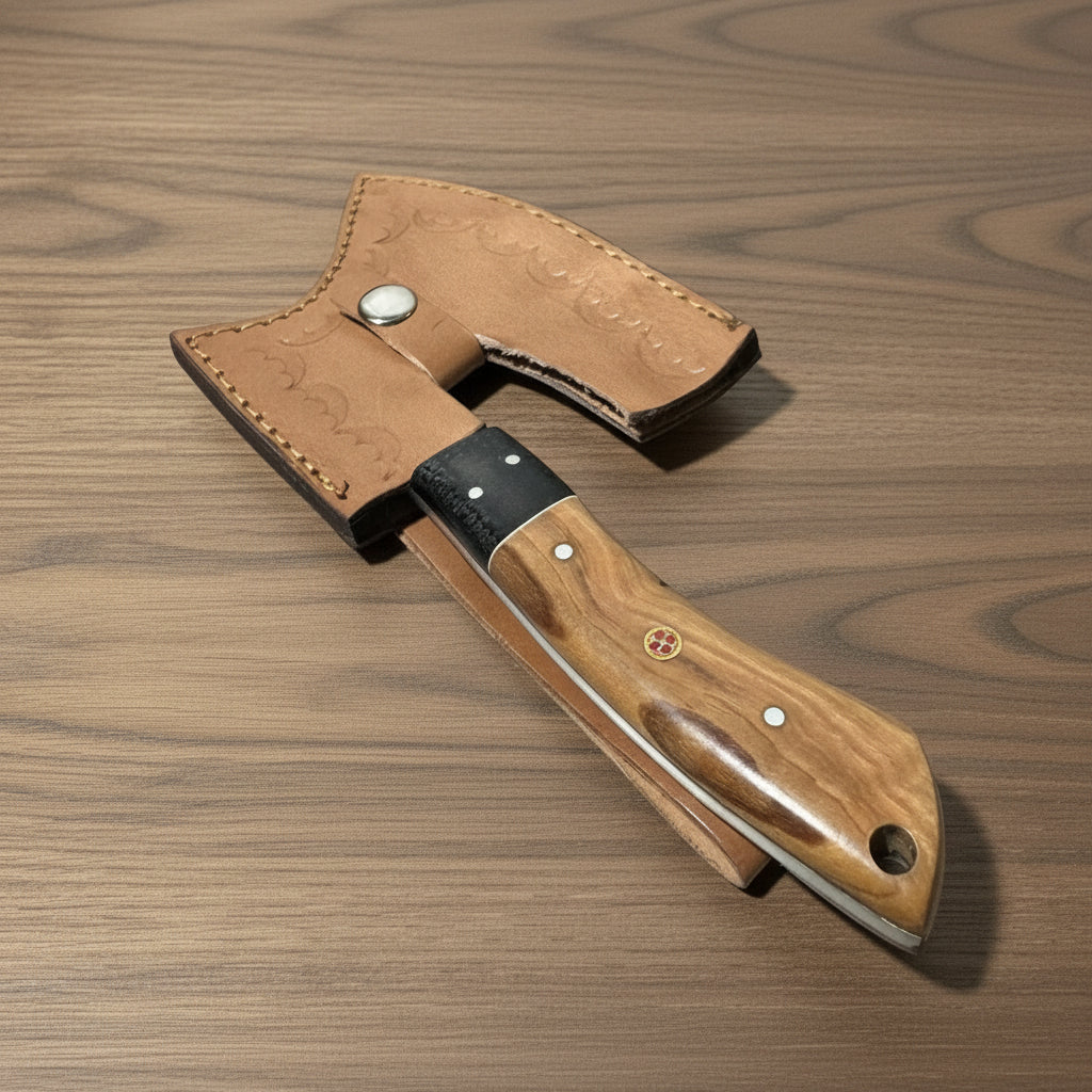 Handmade Damascus Steel Mini Hatch with Sheath