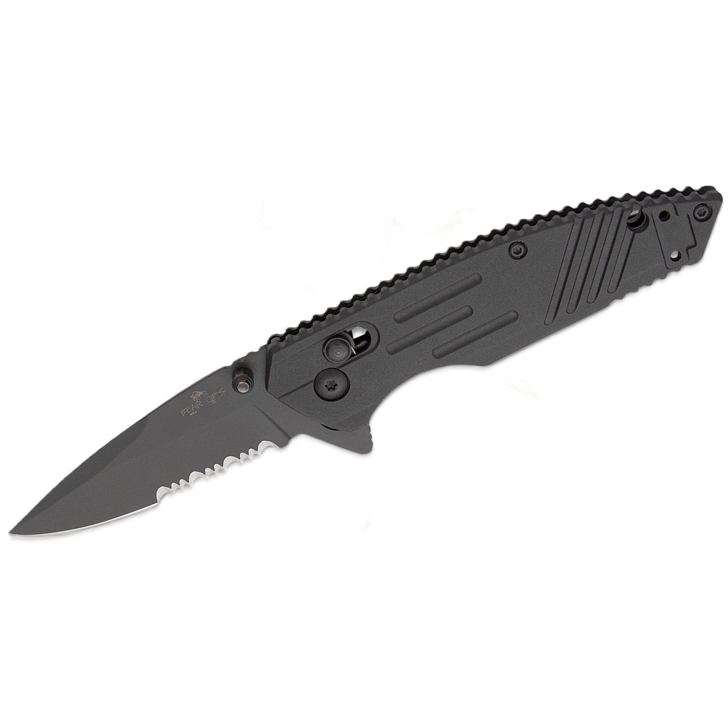 Bear & Son Bear OPS Rancor IX Slide Lock Flipper Knife 2.83" D2 Black Serrated
