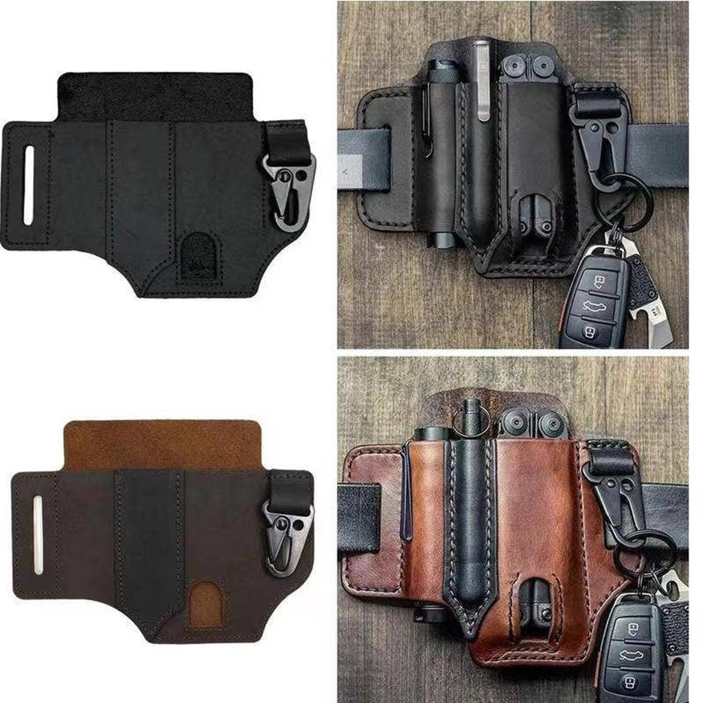 EDC Leather Knife Case & Flashlight Slot Tactical Pouch