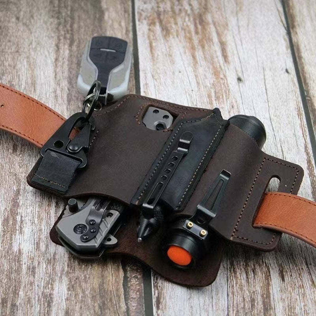 EDC Leather Knife Case & Flashlight Slot Tactical Pouch