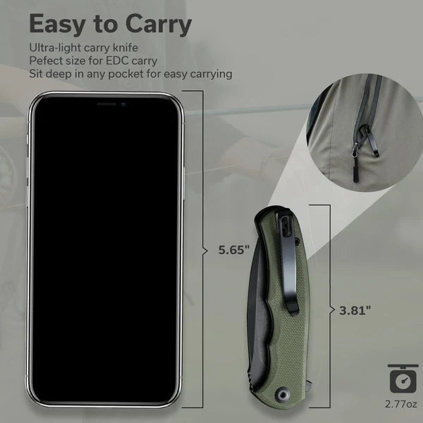 Civivi Mini Praxis Flipper – Black Stonewash D2 & Green G10
