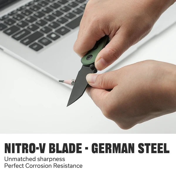 Civivi Pragma Wharncliffe Button Lock – Black Stonewash Nitro-V & Green Aluminum