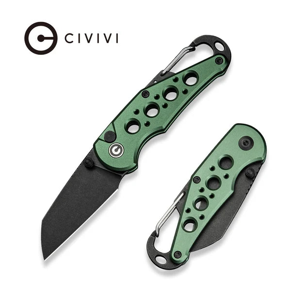 Civivi Pragma Wharncliffe Button Lock – Black Stonewash Nitro-V & Green Aluminum