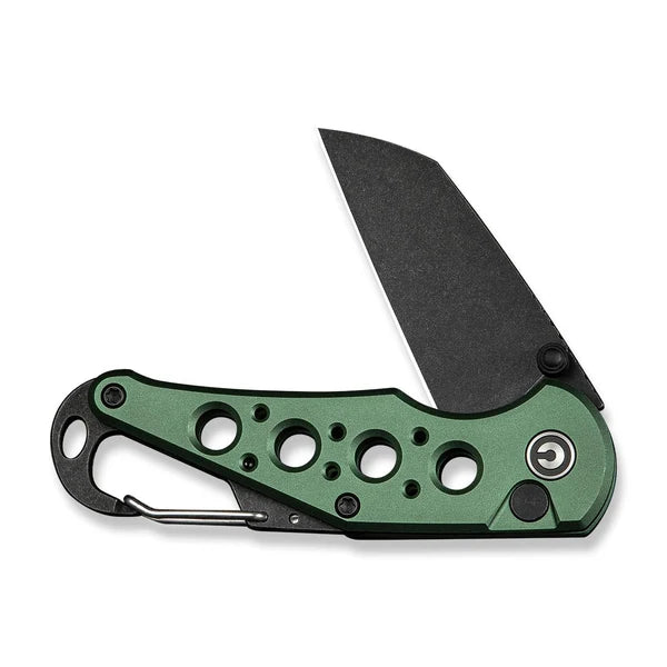 Civivi Pragma Wharncliffe Button Lock – Black Stonewash Nitro-V & Green Aluminum