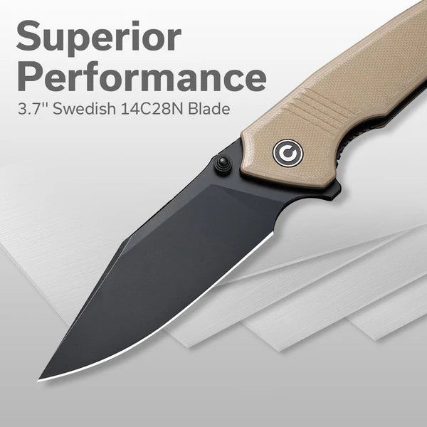 Civivi Tranquil Liner Lock – Black 14C28N Steel & Tan G-10