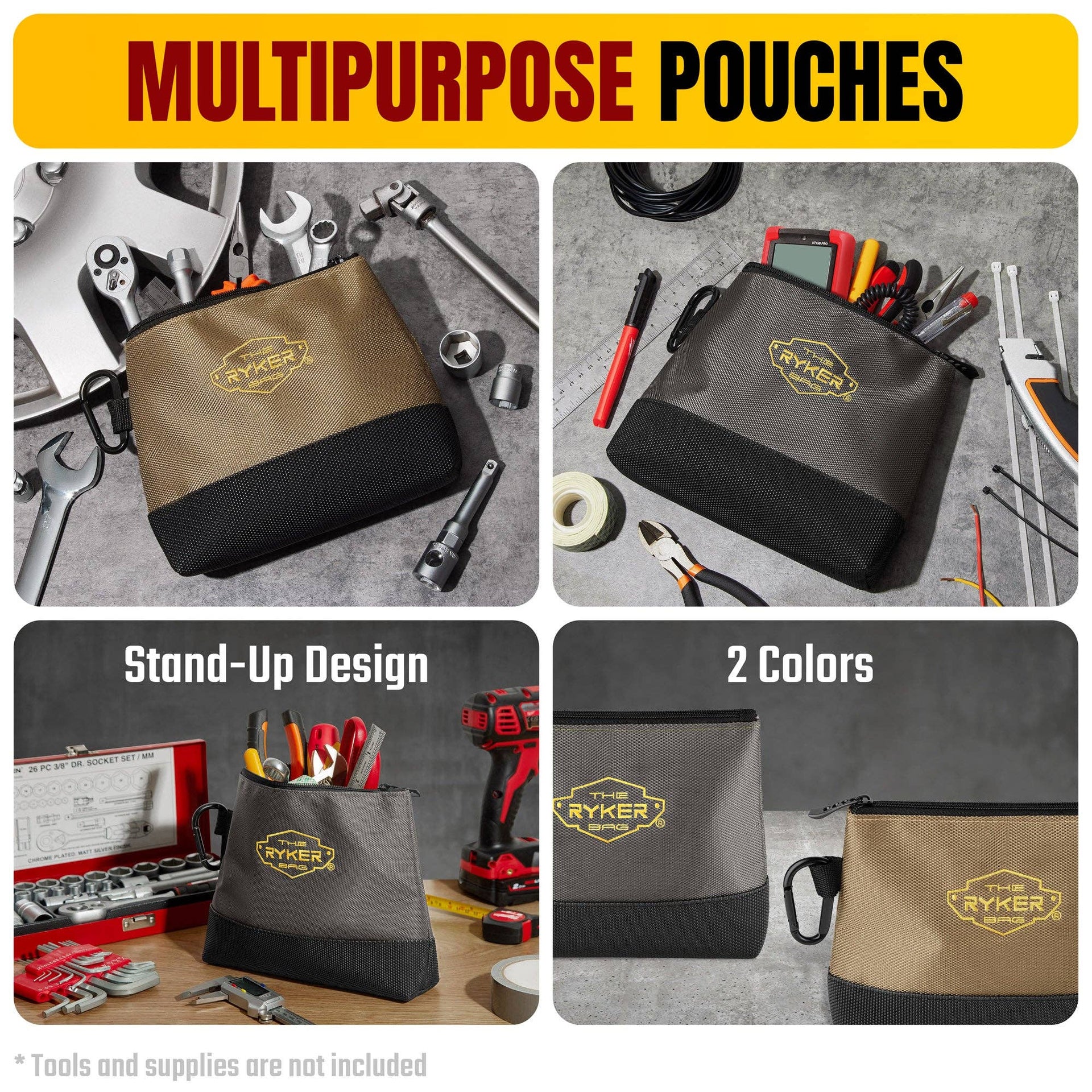 The Ryker Bag ~ Canvas Zipper Small Tool Pouch Organizer w/hard Bottom & Carabiner
