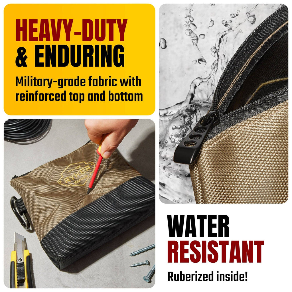 The Ryker Bag ~ Canvas Zipper Small Tool Pouch Organizer w/hard Bottom & Carabiner