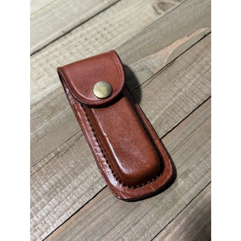 4" Top Grain Leather Folding Knife Sheath - Brown