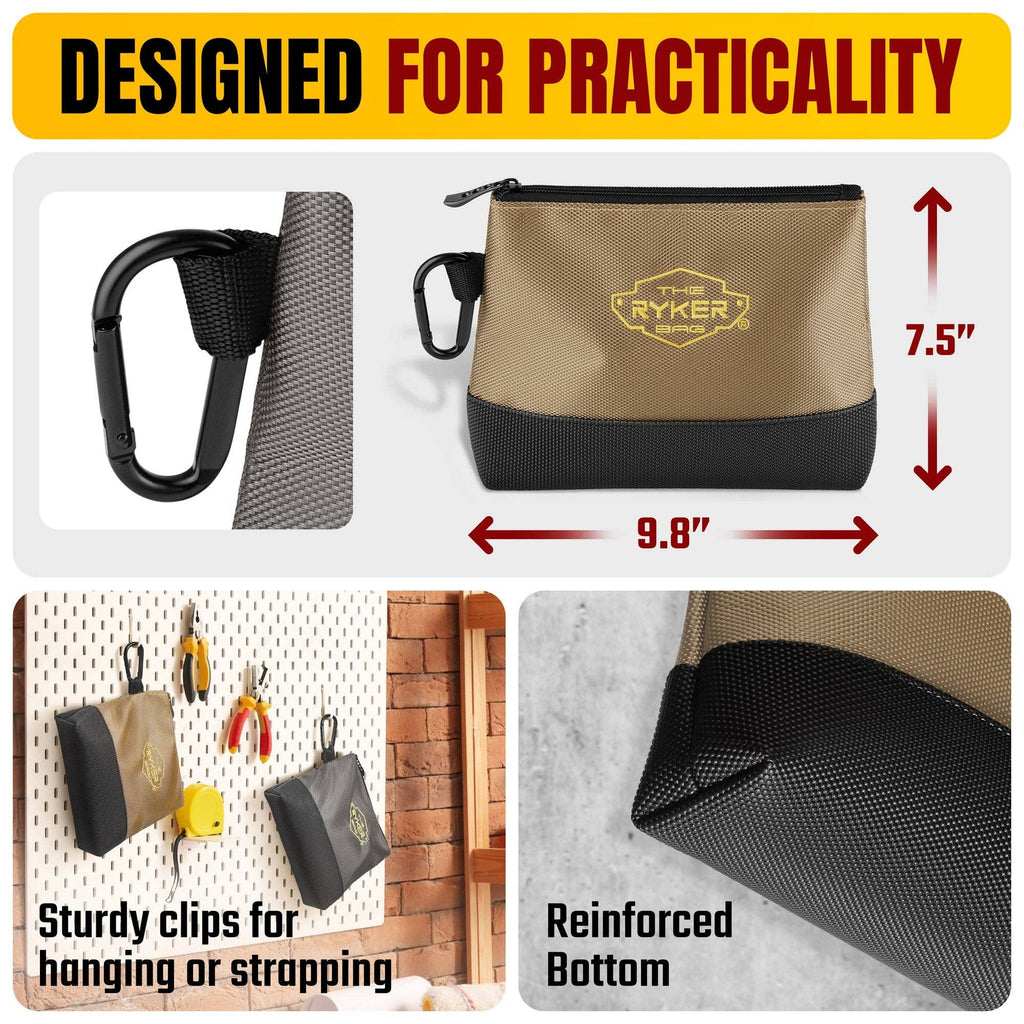 The Ryker Bag ~ Canvas Zipper Small Tool Pouch Organizer w/hard Bottom & Carabiner