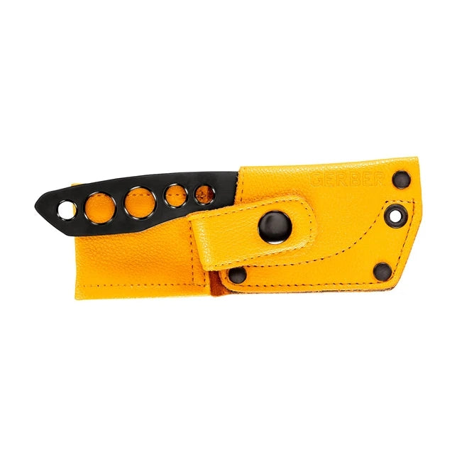 Gerber Dibs Skeletonized Fixed Blade: 2.5" Black PVD Steel &amp; High-Vis Leather Sheath